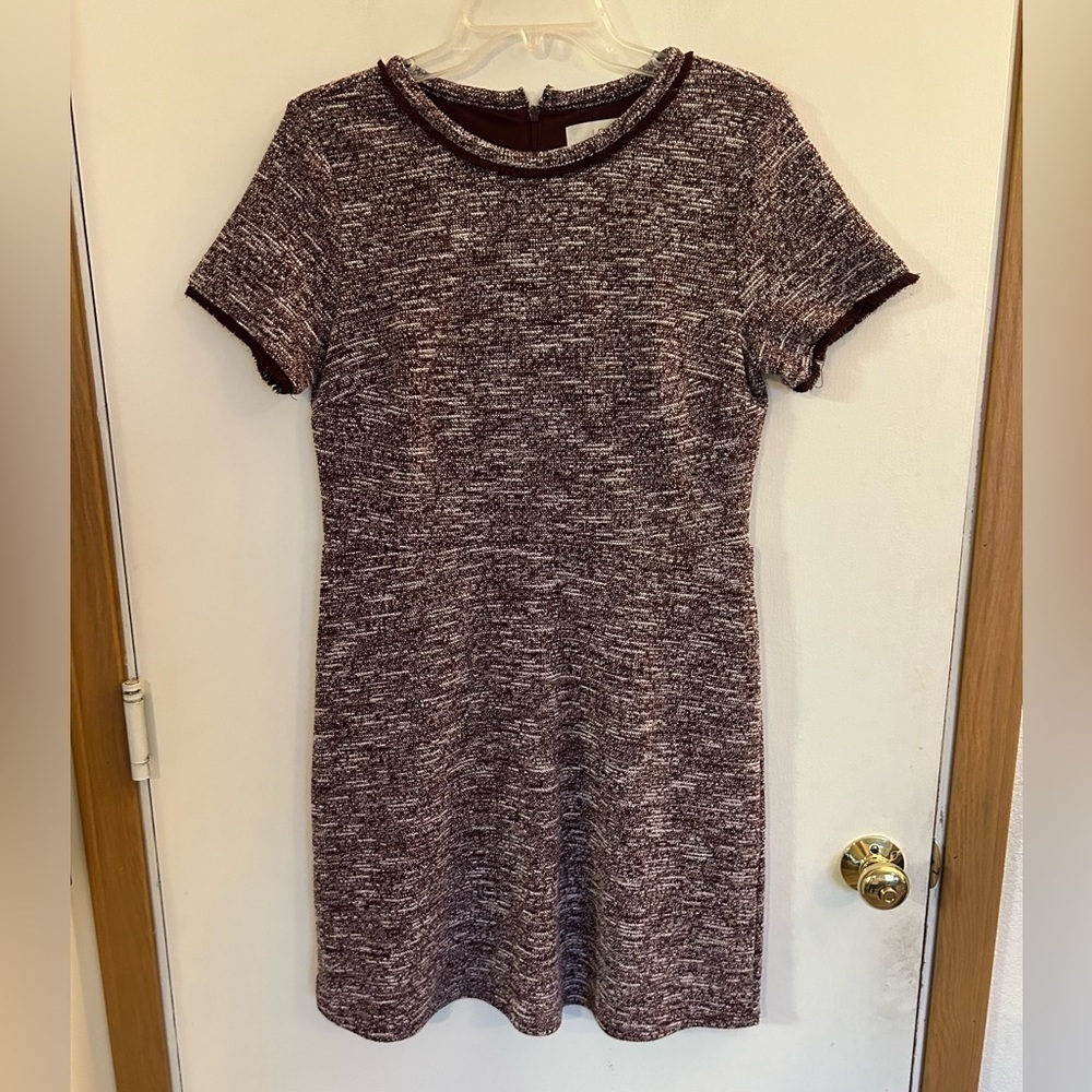 Loft, size 10 burgundy and white tweed dress